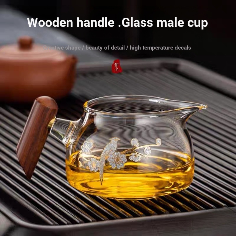 กําเนิดควันชา|Xishang คิ้วด้ามไม้แก้วยุติธรรมถ้วยสไตล์ญี่ปุ่นแก้วทนความร้อนชายถ้วย Handmade Muque ชา