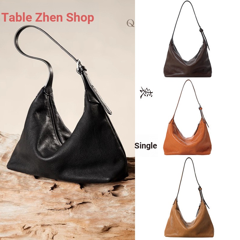 Qiuzhen First Layer ผักฟอก Cowhide Underarm Classic hobo Bag All-Match Casual One-Shoulder Com