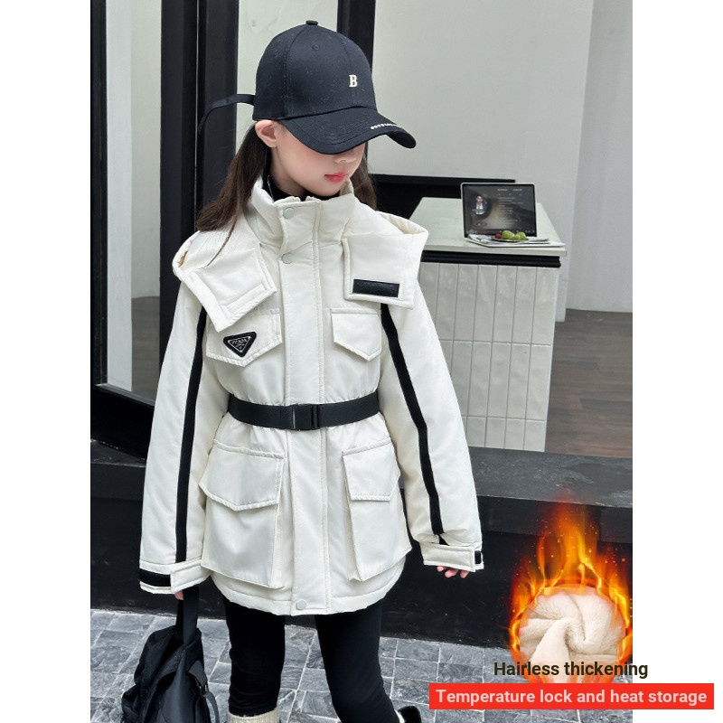 Girls Fleece-Fleece-Fleece-Fleece Windbreaker Jacket เด็กแคบ-เอว