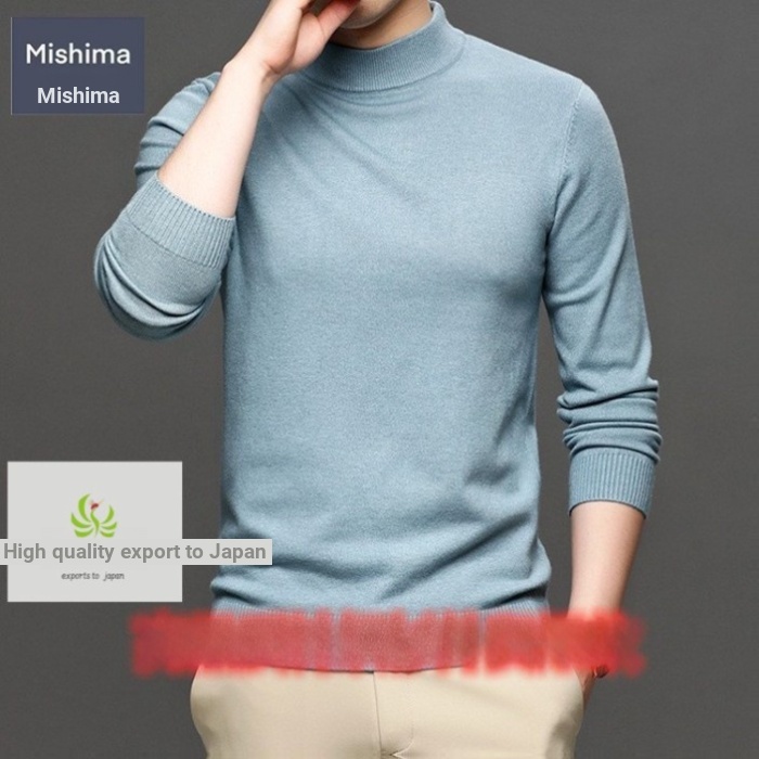 Mishima Japan STS Non-Fading Anti-Pilling สีทึบครึ่งคอเต่าแคชเมียร์ผู้ชาย Slim-fit Swe