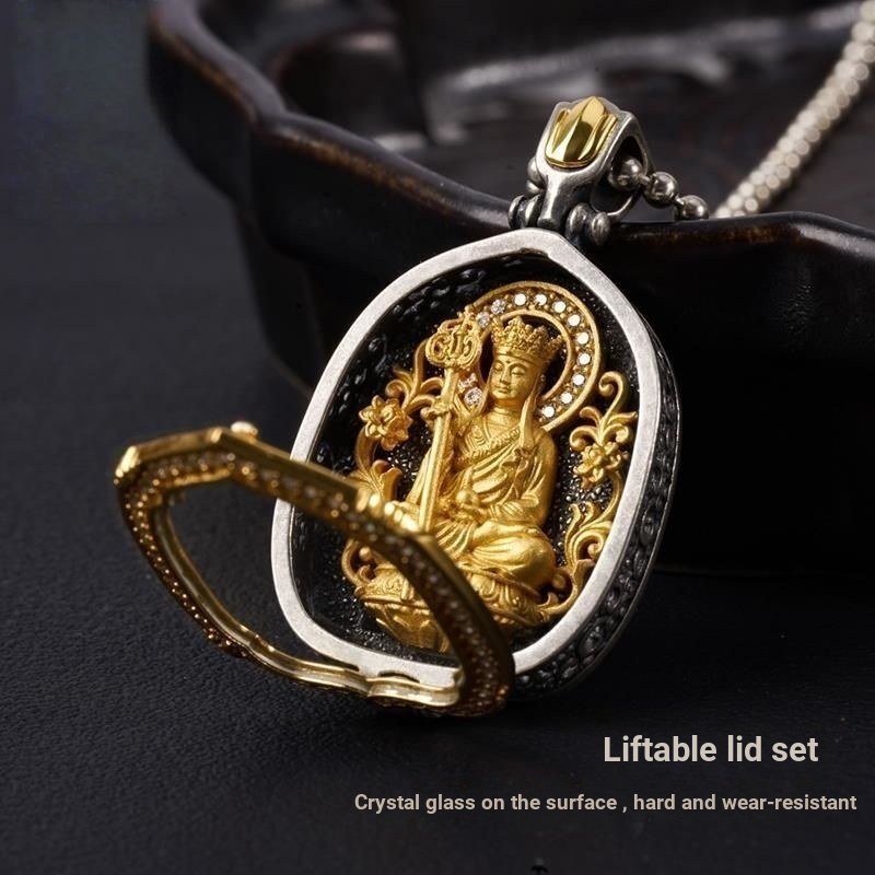 ⭐Jizo King พระโพธิสัตว์จี้เงินสเตอร์ลิง Amulet สร้อยคอผู้หญิงจี้ Gawu กล่องแบบพกพา Buddha Amulet จี้