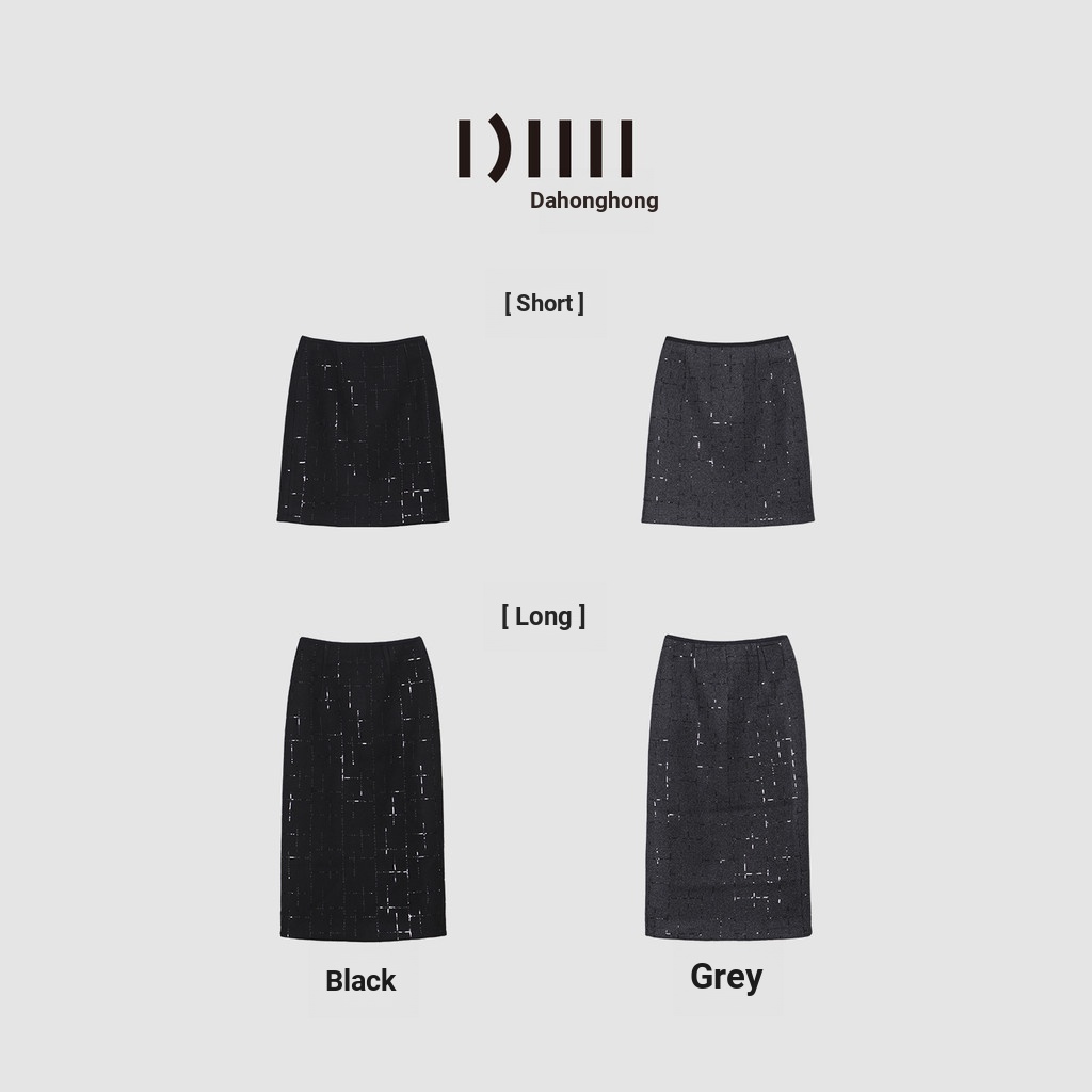 Dahong [Shining Debut] Cross Check กระโปรงทําด้วยผ้าขนสัตว์ผู้หญิงกระโปรงทรงตรง
