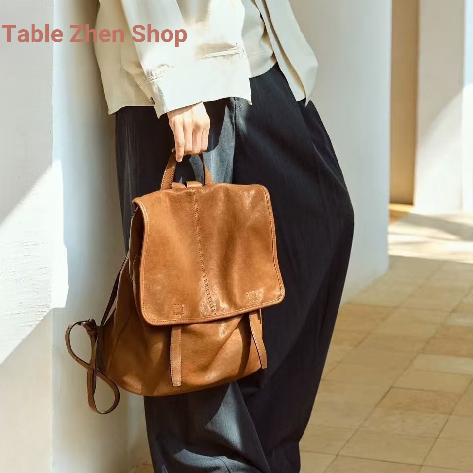 Qiuzhen Shop Qiuzhen Messenger Series กระเป๋าเป้สะพายหลังแนวตั้งผักหนังแกะ Class Commuter ความจุขนาด