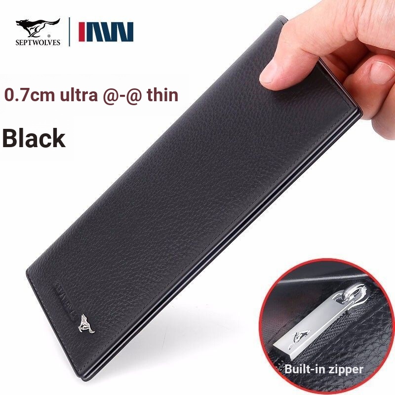 [อุปกรณ์เสริม] Seven Wolves Wallet Mens Long Leather 2024 Large Capacity Ultra-Thin First Layer Soft