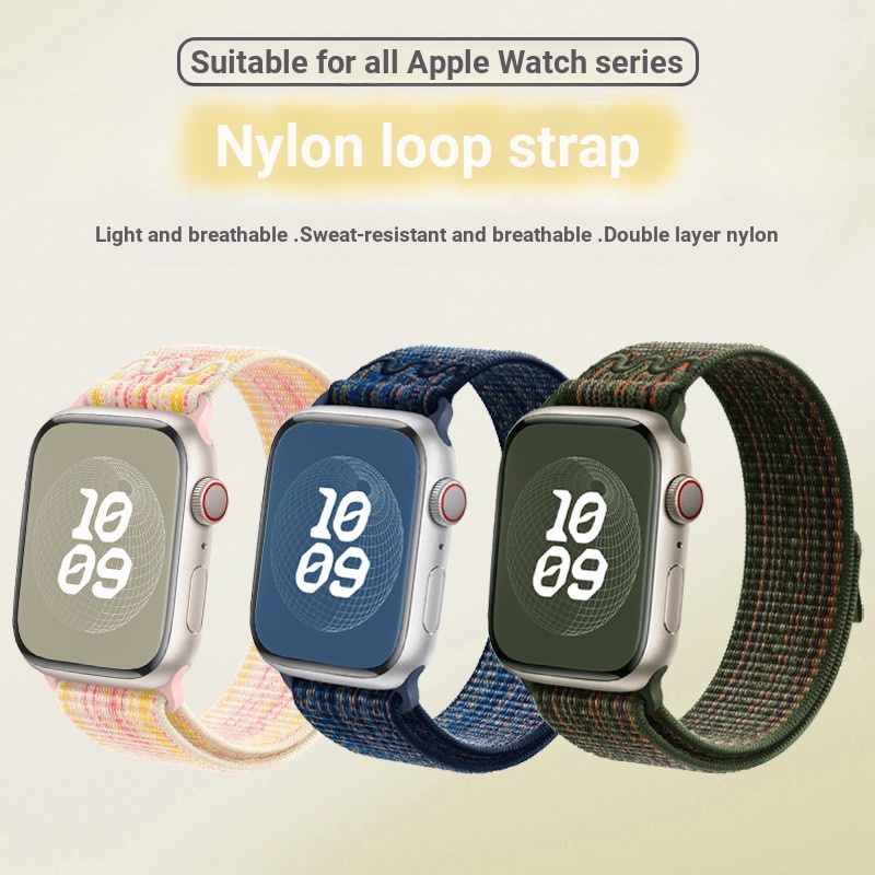 Ni-ke Nylon Loop Velcro Strap Male/app-le watch11 Casual Sports Style สายนาฬิกา s10/9/8