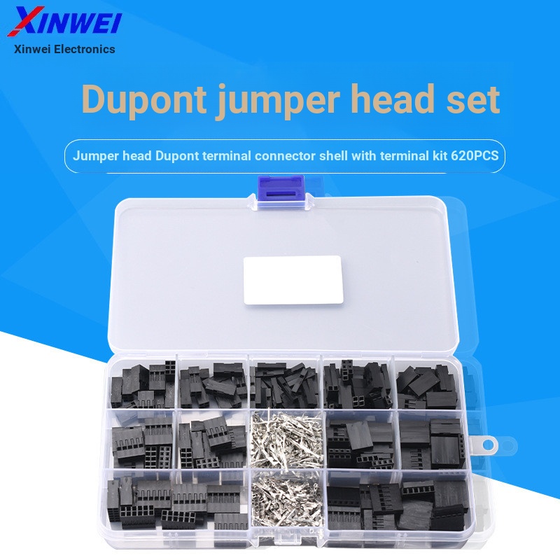 2.54 มม.Dupont เปลือกพลาสติกจัมเปอร์หัว Dupont Terminal Connector Shell พร้อม Terminal Kit 620 ชิ้น