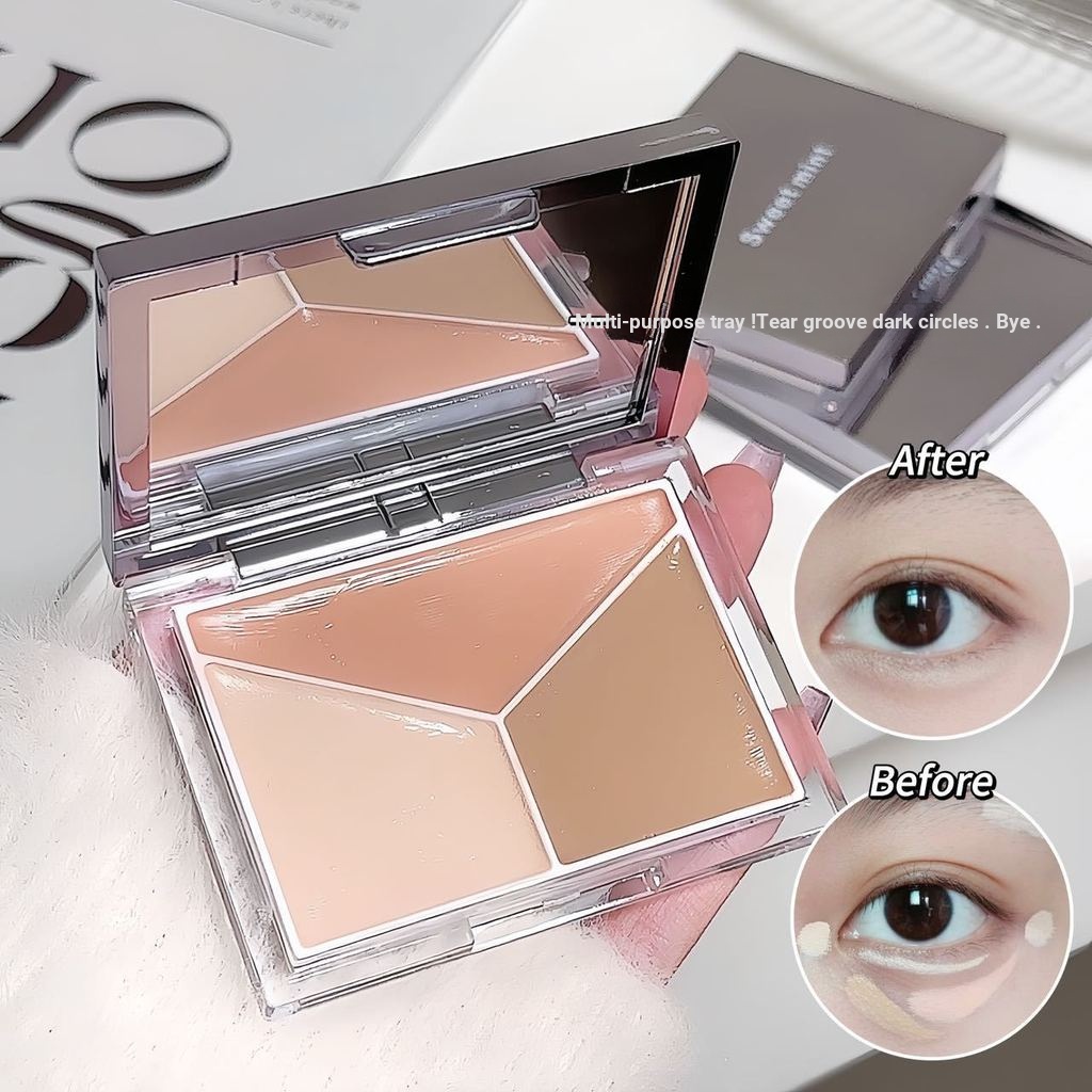 สินค้าใหม่ทุกวัน/หวานมิ้นต์ Tricolor Elf คอนซีลเลอร์ Palette Highlighter Brightening Facial Contour 