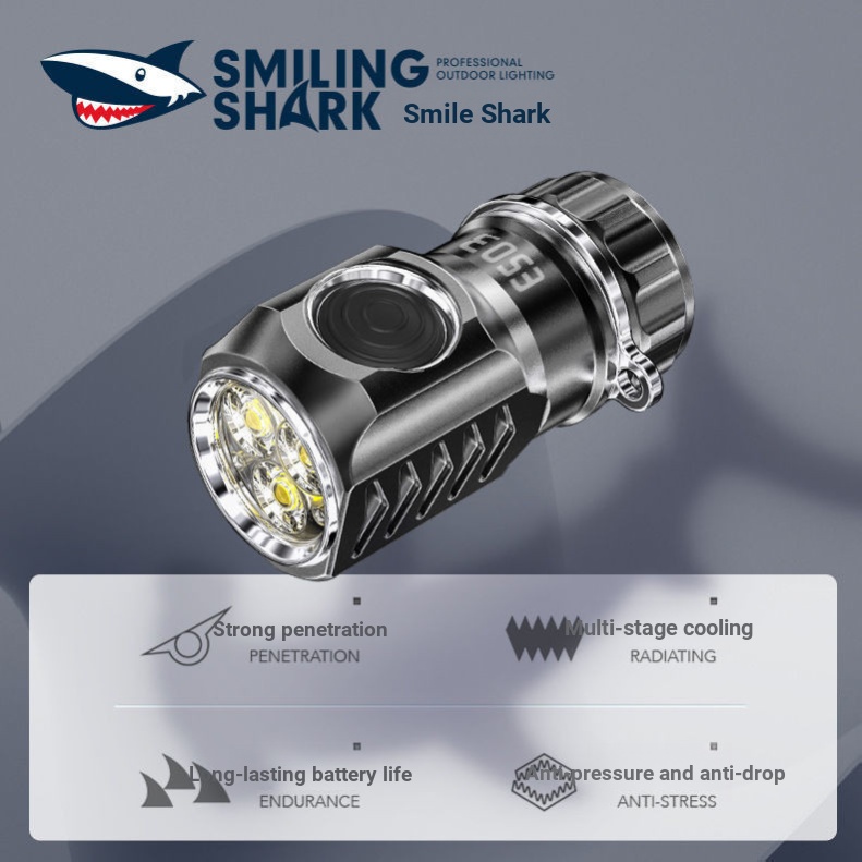 Smile Shark Mini Strong Light 3,000LM ไฟฉายแบบพกพาของขวัญไฟฉายขนาดเล็กอลูมิเนียมไฟฉายกลางแจ้ง AQ69