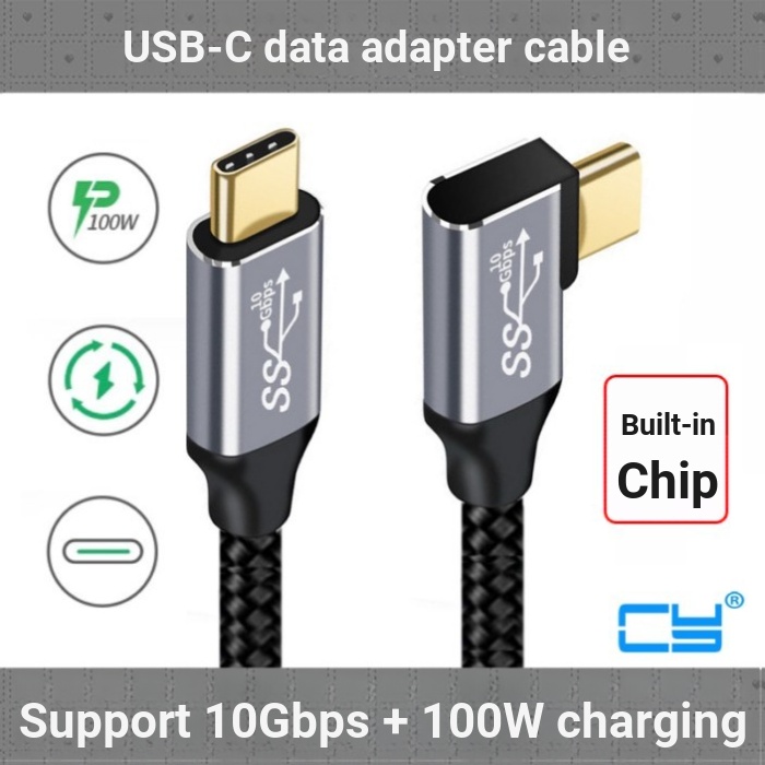 ป๊อป·. ข้อศอก USB-C Dual C สาย Emark ชิป TypeC3.1 Full-Function Gen2 PD100w สายเคเบิลข้อมูล 5A