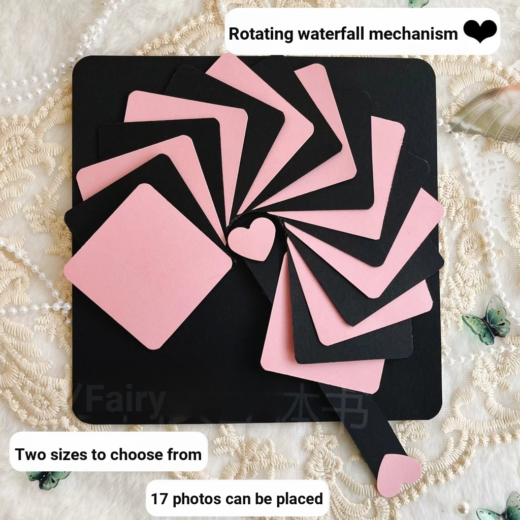 ความงามสูงหมุนน้ําตก DIY 3D Book Craft สีดําสีแดงคู่ 3D Craft card Book กลไกขนาดเล็ก