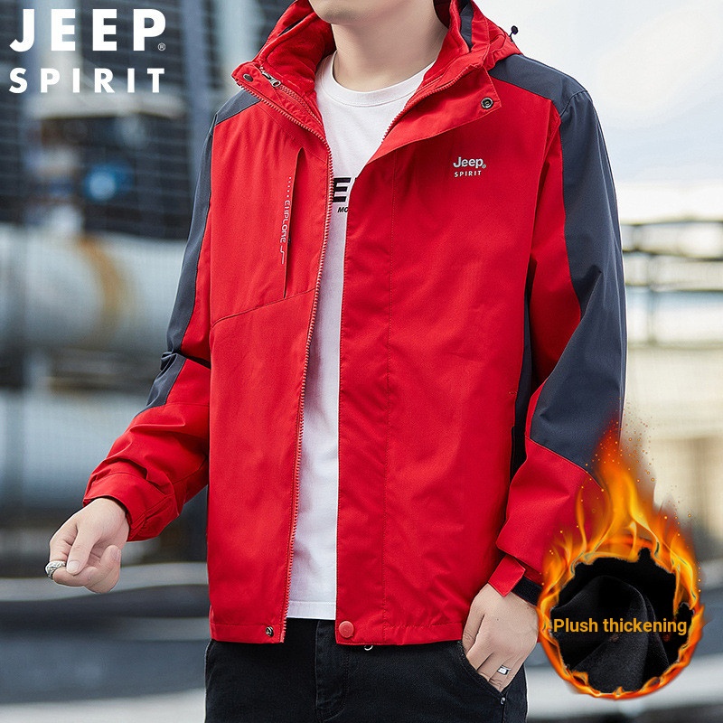 JEEP SPIRIT ฤดูใบไม้ร่วงฤดูหนาวกลางแจ้งสามในหนึ่งเดียวที่ถอดออกได้ Windproof Plus กํามะหยี่หนาชุดสอง