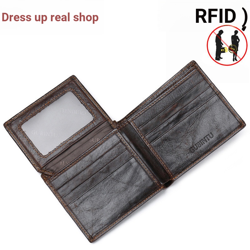 Qiuzhen Shop GUBINTU GUBINTU RFID protection WALLET Antimagnetic Mens Genuine Leather WALLET 03/06