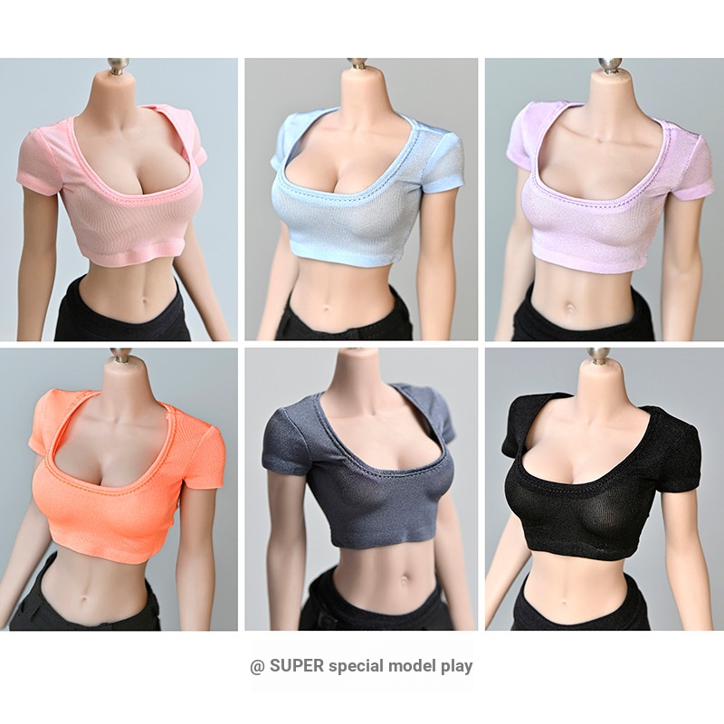 1/6 ทหารอุปกรณ์เสริมเสื้อผ้า 40 ซม. tbl ph ยางหญิงอินเทรนด์กว้างคอสั้น Waistless เสื้อยืด