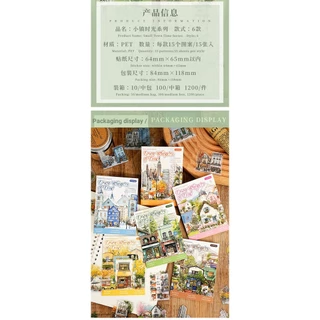 P PET Sticker Pack Town Time Series Building ภูมิทัศน์คู่มือ Creative ตกแต่งวัสดุสติกเกอร์ 15 แผ่น 6 รูปแบบ