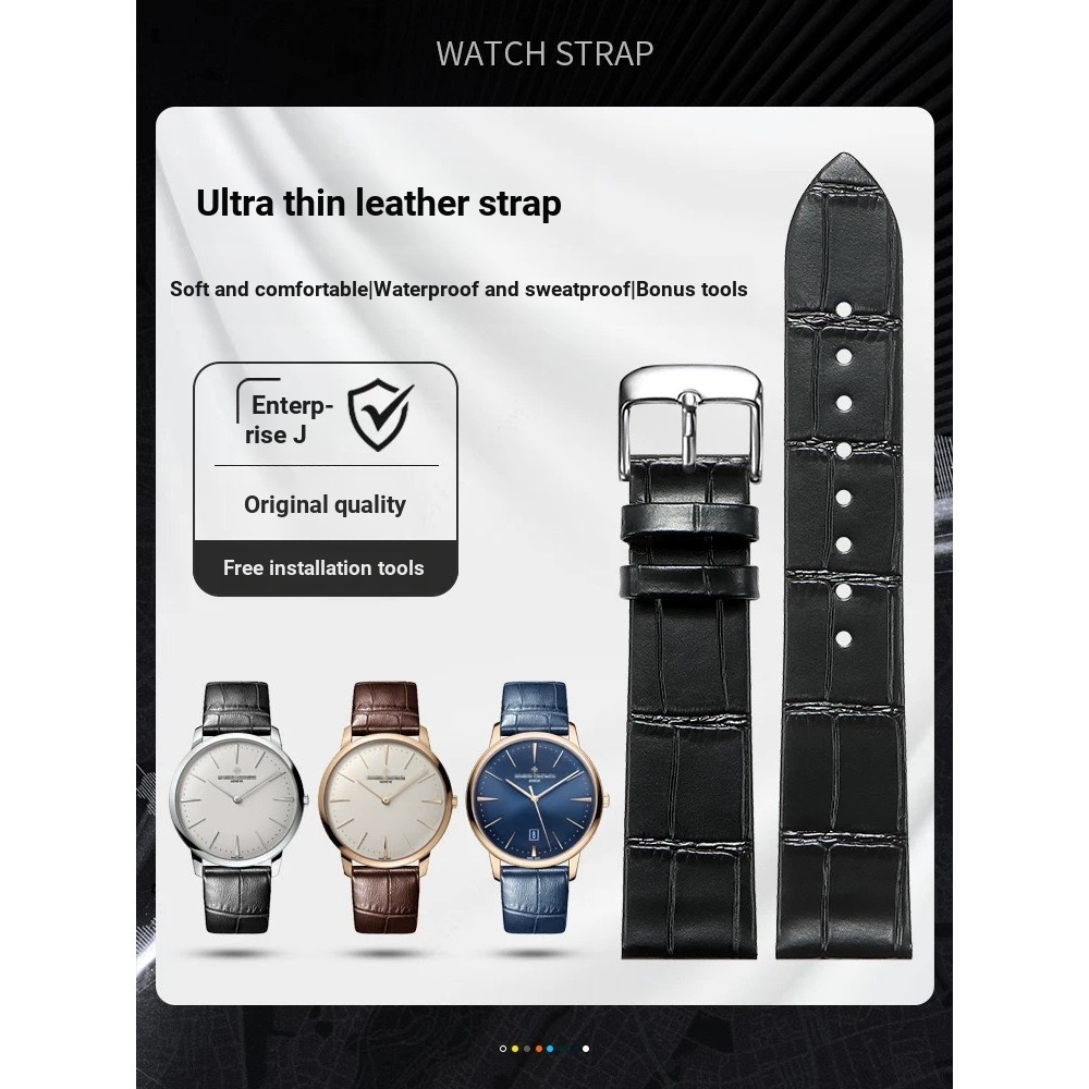 คุณภาพดี Ultra-Thin สายนาฬิกาหนังแท้เหมาะสําหรับ Meiduo Tissot dw Langqin ck Rossini Uranus ผู้ชายผู