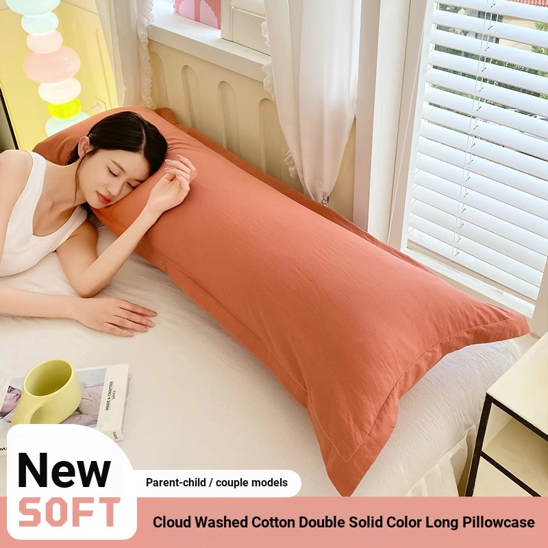 B b.Low ราคา Spike Cloud ล้างผ้าฝ้าย 1.5m คู่สีทึบยาวปลอกหมอน 1.8m พ่อแม่และลูกคู่สไตล์ขยายปลอกหมอนแ