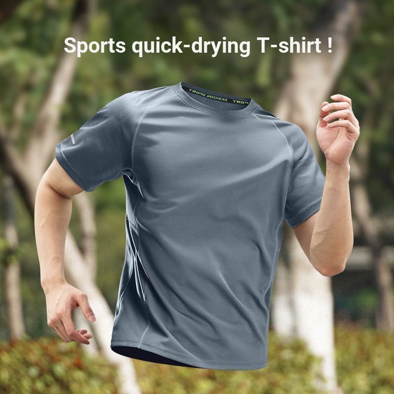 E0605-Icy Breathable Quick-Drying เสื้อยืดผู้ชายหลวมสบายตาข่าย Cooling Icy Silky Breathable การพิมพ์