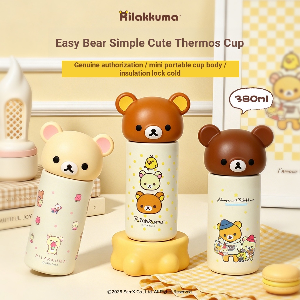 Rilakkuma Rilakkuma 316 สแตนเลสกระติกน้ําร้อนถ้วย 380ml ยาว-Lasting ฉนวนกันความร้อนขนาดเล็กแบบพกพา THERMOS สุขภาพไม่มีกลิ่นมินิน่ารักแบบพกพาถ้วยเหมาะสําหรับสํานักงานโรงเรียน
