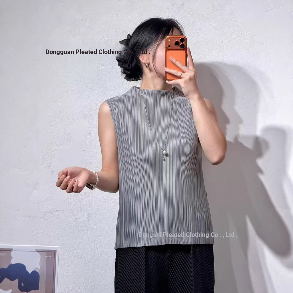 เสื้อผ้าจีบ pp Series Casual Simple All-Match แฟชั่น Light-Feel จีบครึ่งคอเต่าเสื้อกั๊กผู้หญิง Elegant
