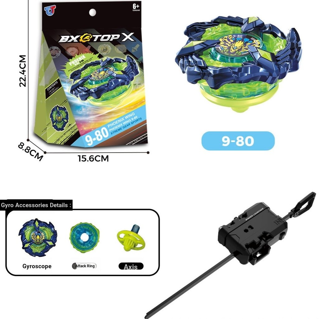 Blast Beyblade Attack Type 9-80 Phoenix Flame Wing BX-00 Beyblade พร้อม Launcher BX23 สีฟ้ารุ่น