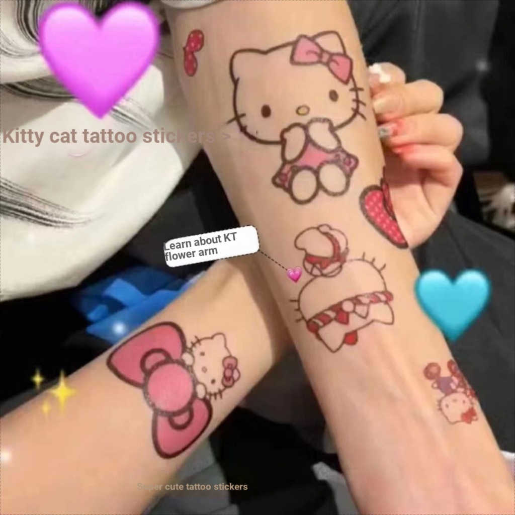 Hello Kitty Tattoo Stickers kt Cat Stickers Sanrio Kuromi Cute Fresh Girl Tattoo Stickers