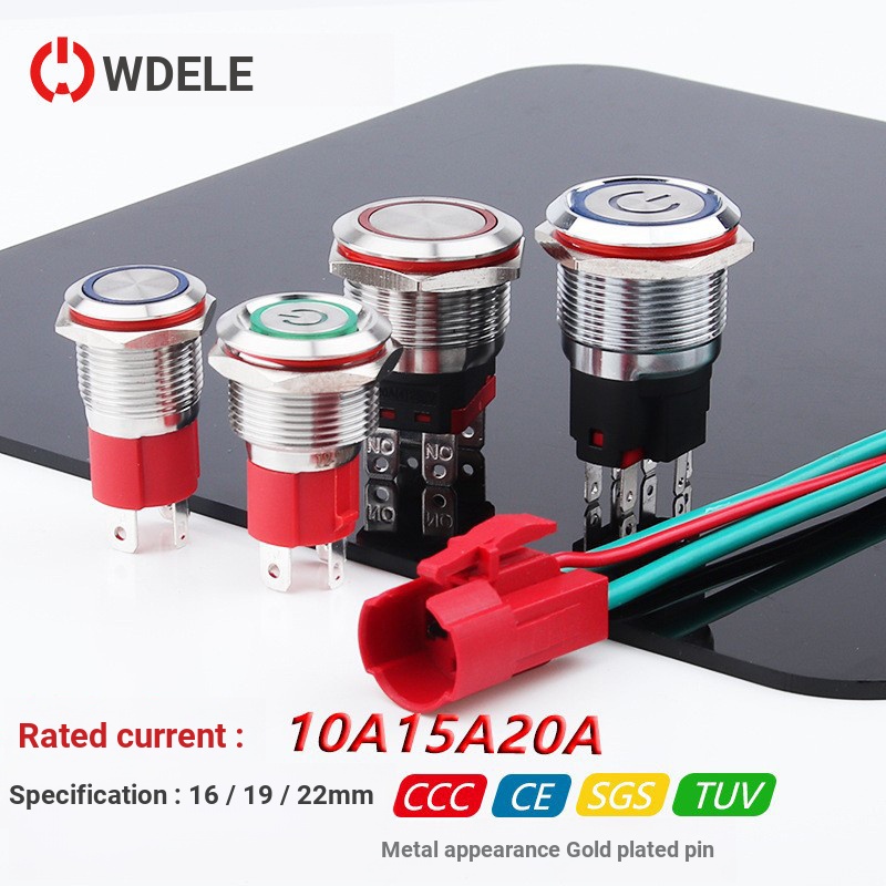 8. Wdu 16/19/22mm High Current โลหะปุ่มกดสวิทช์ 10A20A พร้อมไฟ Self-Locking Self-Reset สวิทช์พร้อมไฟ