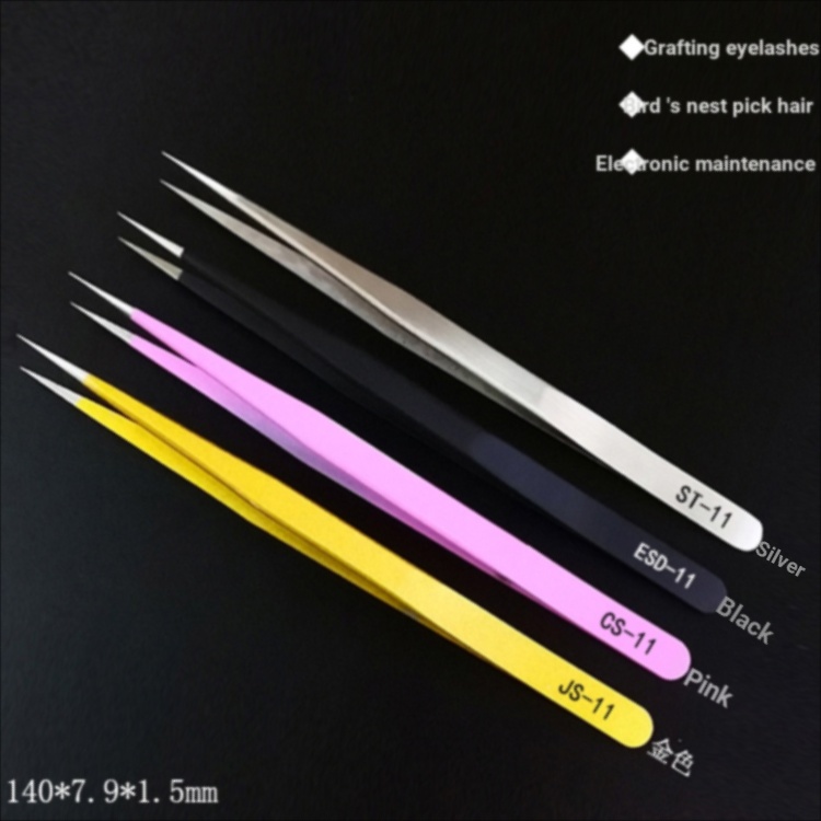 Slim Tip ST-11 Anti-Static ESD-11 เล็บ Grafting Eyelashes SMT Patch Birds Nest ผมหยิบแหนบสแตนเลส ST-