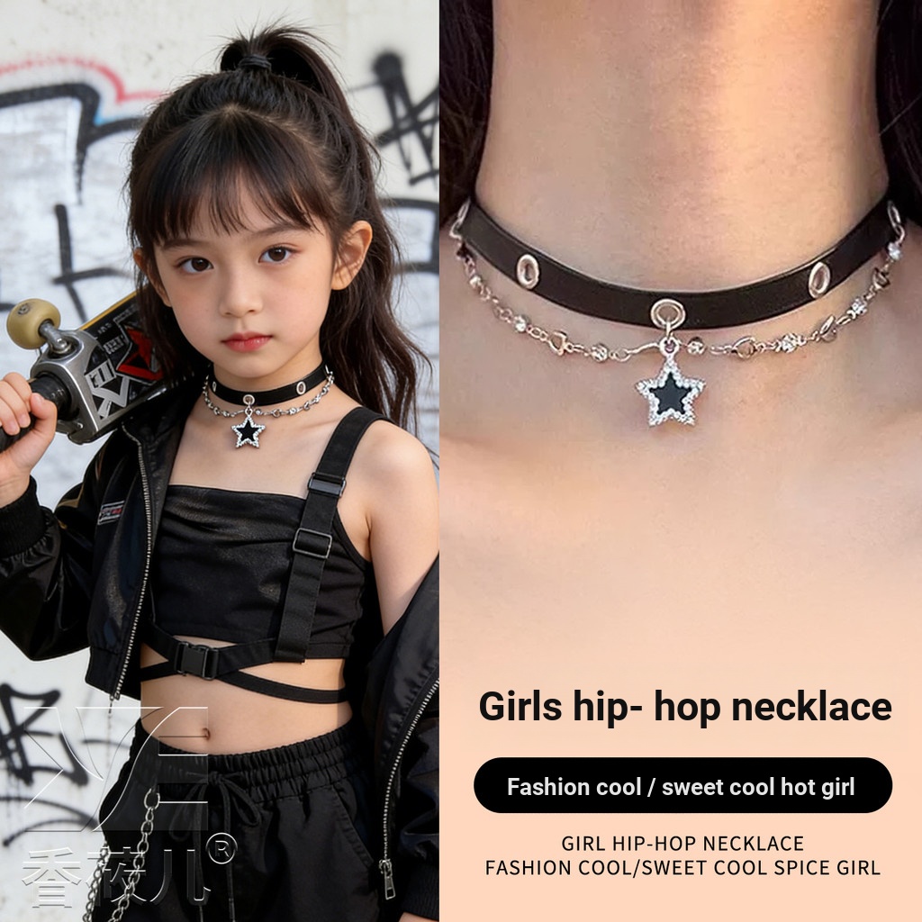 สาว Hip Hop Street Dance Collar เด็ก hiphop Jazz Stage Performance อินเทรนด์ Cool อุปกรณ์เสริม Catwalk สร้อยคอสร้อยคอ