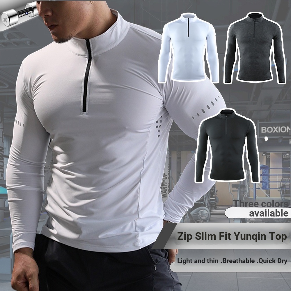 BO · FITT · GYM [S-3XL] กีฬาฟิตเนสรัดรูปแขนยาวซิปกลางคอกีฬาแขนยาวยิมวิ่งกลางแจ้งเล่นบาสเกตบอลยืดหยุ่