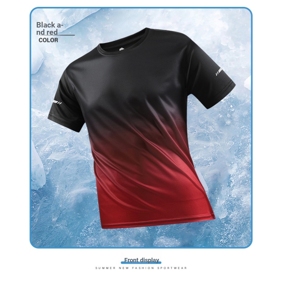 T อินเทรนด์แขนสั้นGradient Casualกีฬาแฟชั่นAll-Matchอเมริกันชายเสื้อยืดผ้าไหมน้ําแข็งกีฬาแฟชั่นสบายๆGradient Mens T