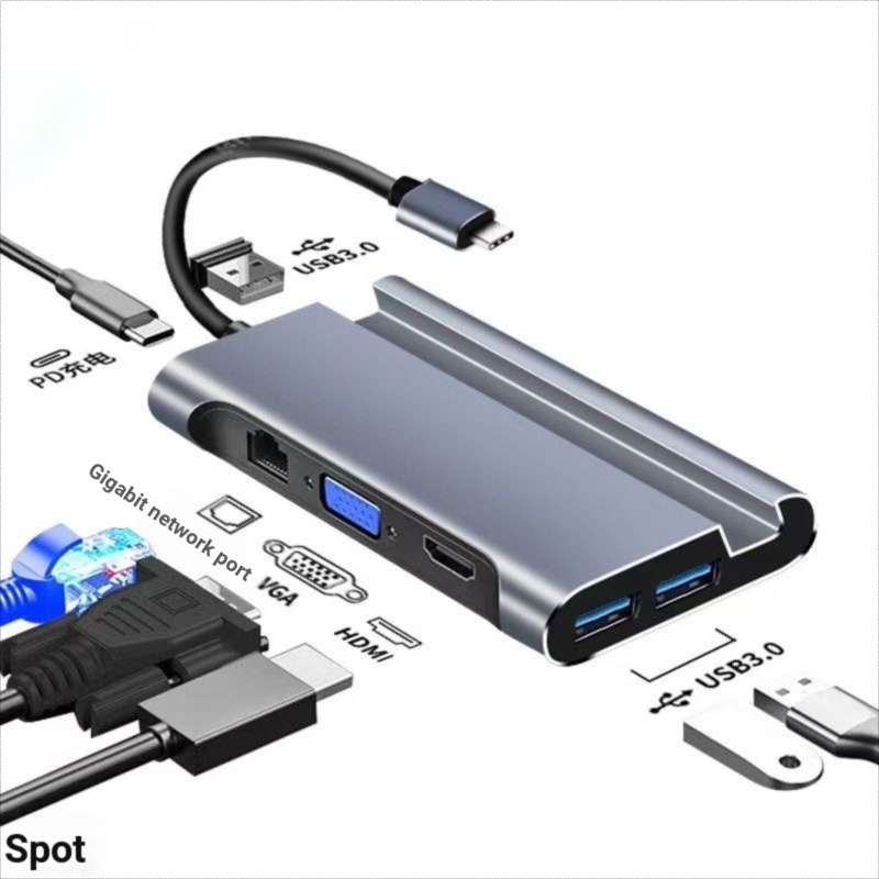 Type-c 7-in-1 Gigabit Network Port Docking Station Bracket Notebook usbc to HDMI4k VGA