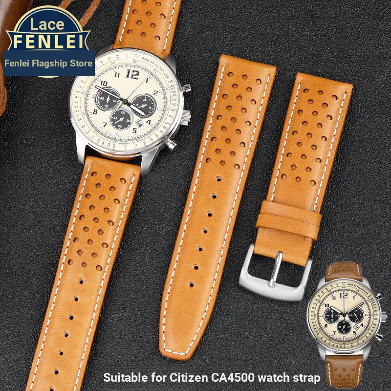 เหมาะสําหรับ Western Iron City Eco-Drive สายนาฬิกา FF Flight Series เข็มขัด CA4500/4503 สายหนังแท้ 2