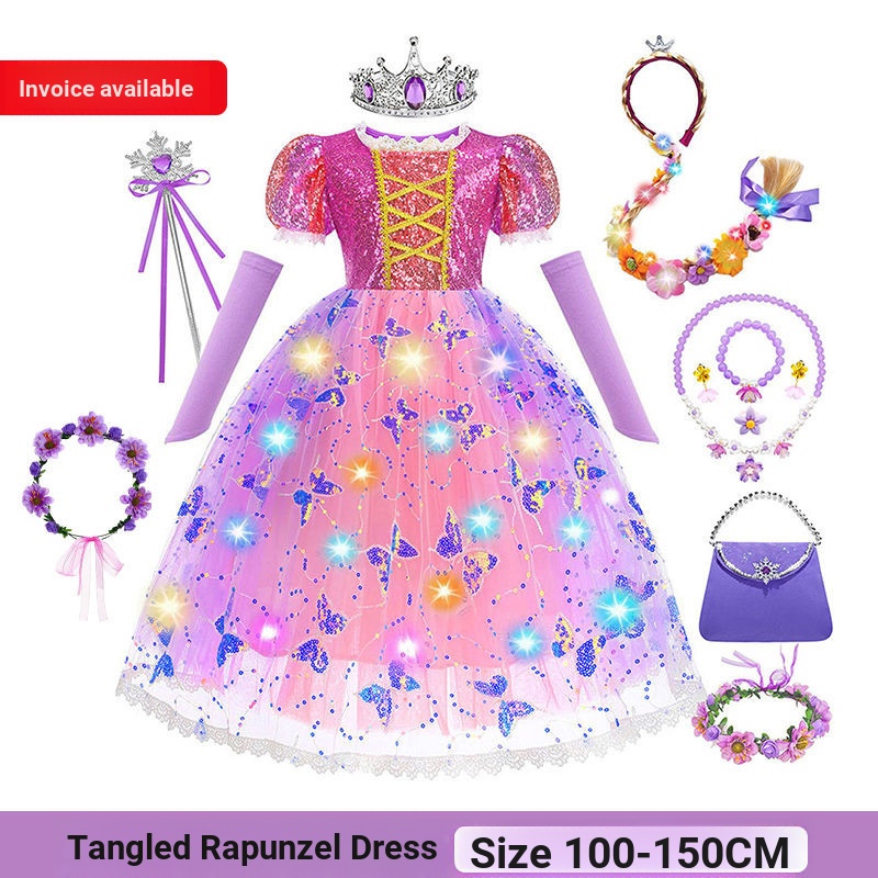 ส่วนที่หกสาว Tangled Rapunzel Dress เด็กเจ้าหญิงคอสเพลย์ Le Pei Performance Dress
