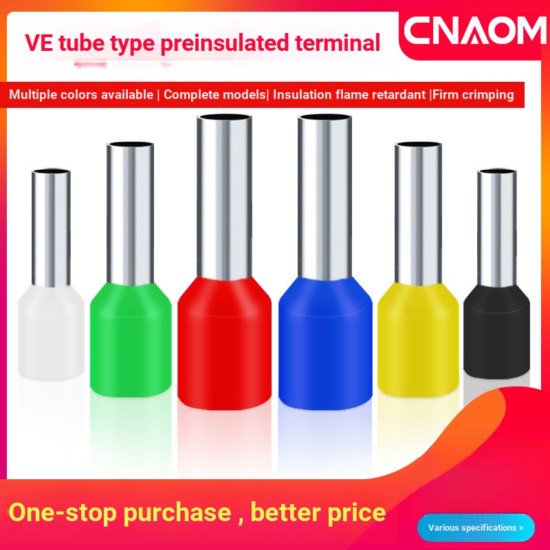 เทอร์มินัลฉนวนล่วงหน้าแบบ Tube VE1512 Sheath Pin-Shaped Cold-Press 0508 จมูกลวด 6012 ทองแดงสไตล์ยุโร
