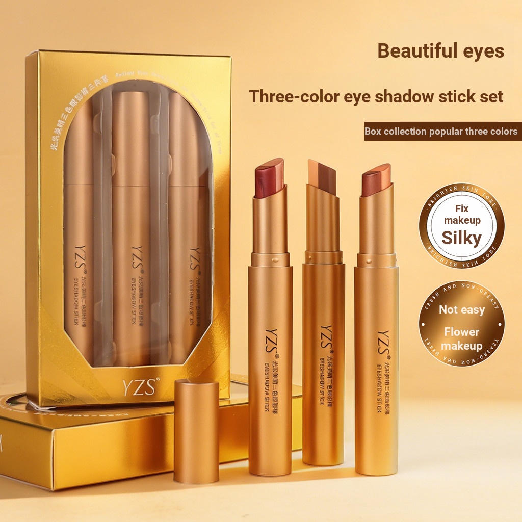 YZS Radiant Beauty Sunny Tricolor Eyeshadow Stick Set Pearly Fine Glittering Gradient อายแชโดว์โกหก 