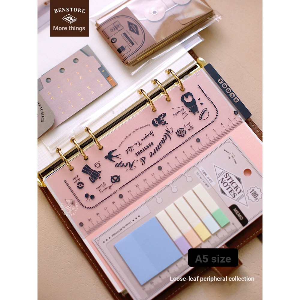 A5 Loose-leaf Handbook อุปกรณ์เสริมหกหลุม PVC กระเป๋า Index Separator บุ๊คมาร์คไม้บรรทัด Backing Board