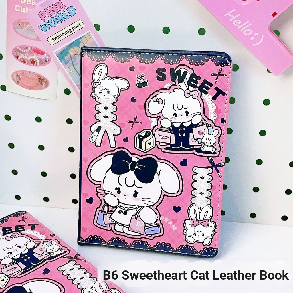B6 Leather Facebook miko Sweetheart Cat Notebook การ์ตูนอะนิเมะ Full Color Page Student Handbook Col