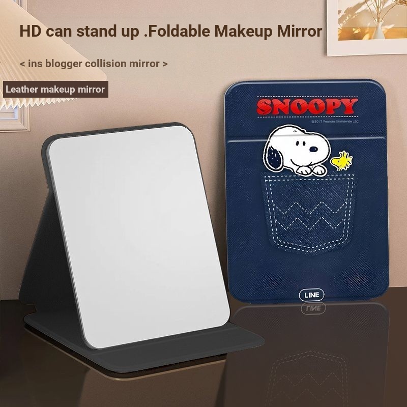 Creative Snoopy Mirror กระจกแต่งหน้าหอพักนักเรียนแบบพกพาแบบพกพาเดสก์ท็อปพับกระจกแต่งตัวสํานักงาน - รูปที่ 4