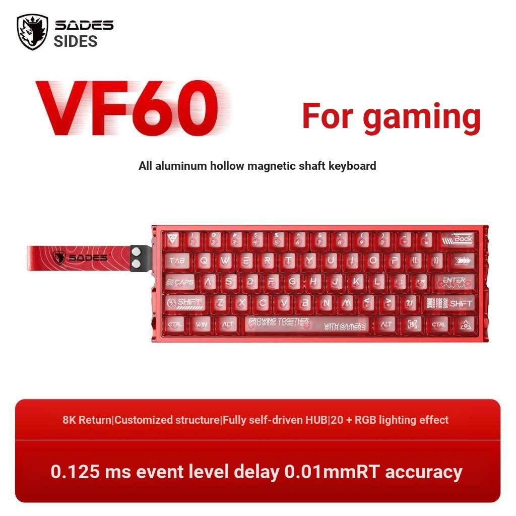 Seds VF60 All-Aluminum Mechanical Keyboard แกนแม่เหล็กแบบมีสายเกมเกมที่กําหนดเอง FPS คอมพิวเตอร์เฉพา