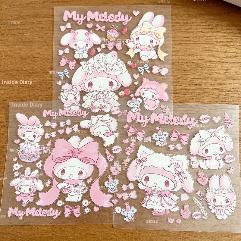 Sanrio Pink Melody สติกเกอร์กันน้ํา diy แท็บเล็ตเคสโทรศัพท์คู่มือตกแต่ง Transfer สติกเกอร์