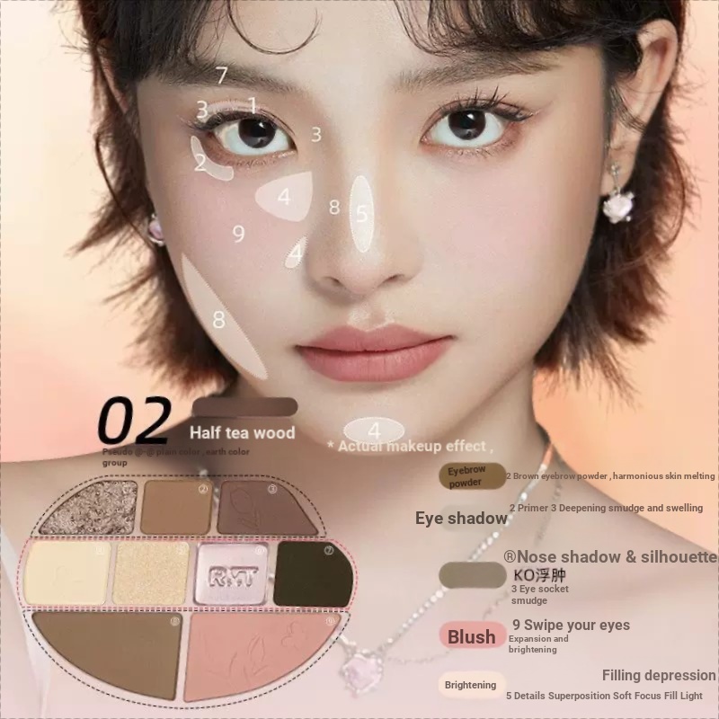 Luo Xiaoman Nine-Color Eyeshadow Palette High-Gloss Contouring Palette Daily Light แต่งหน้า Commuter