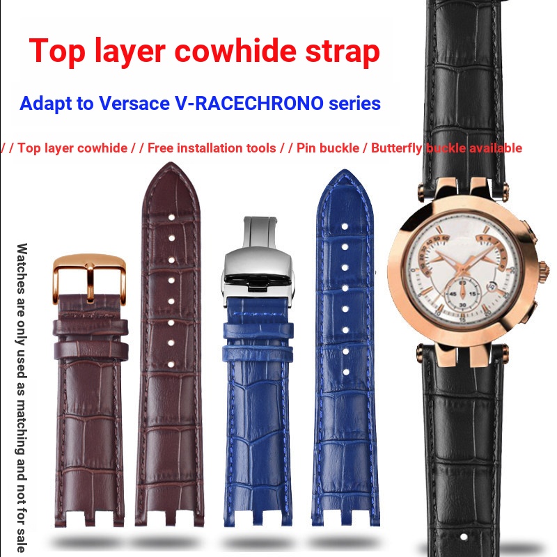 เหมาะสําหรับ VERSACE VERSACE สายนาฬิกาหนังแท้อุปกรณ์เสริม Double Notch Strap 24mm