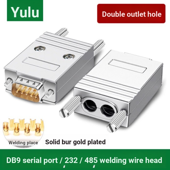 Dual Outlet Hole DB9 Connector 9 Pin Serial Port Head Dual Hole RS232 485 ชายหัวหญิง 9pin Connector 