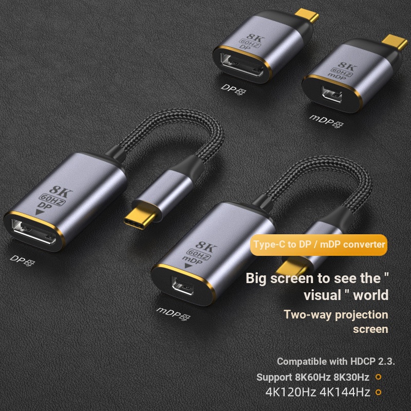 อะแดปเตอร์ Type-C เป็น DP Two-Way|สายเคเบิลอะแดปเตอร์ Mini DP เป็น USB-C|8K @ 60Hz 4K @ 144Hz|เหมาะส