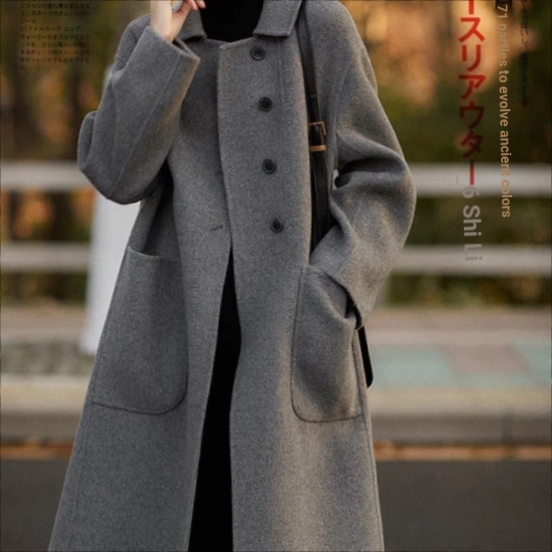M-4XL ขนาดใหญ่ผู้หญิงเสื้อแหล่งฤดูใบไม้ผลิฤดูใบไม้ร่วงฤดูหนาวไขมัน MM ผู้หญิงเสื้อขนสัตว์ผู้หญิงกลางความยาวออกแบบอินเทรนด์กระเป๋าใหญ่ขนสัตว์หลวม High-End ขนแกะ O