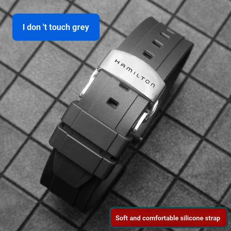 [เครื่องมือติดตั้งฟรี] Hamilton Hamilton Jazz Khaki Air Rubber Silicone Mens Watch Strap Tape Bracel