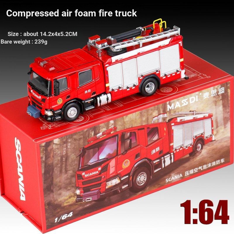 Mesdi 1: 64 Scania Compression Air Foam Fire Truck Model Simulation Alloy Car Collection