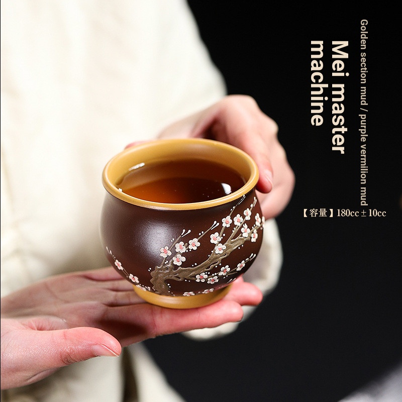 Yixing มือวาดสีม่วง Clay ถ้วยชา Aomei ถ้วยชา Master ถ้วยส่วนบุคคลเฉพาะ 180ml ชุดชาของขวัญ