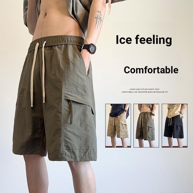 กางเกงขาสั้นสั้นฤดูร้อนผู้ชาย Overalls กางเกงขาสั้น Street Wear Casual Thin สไตล์หลวม All-Match Quic