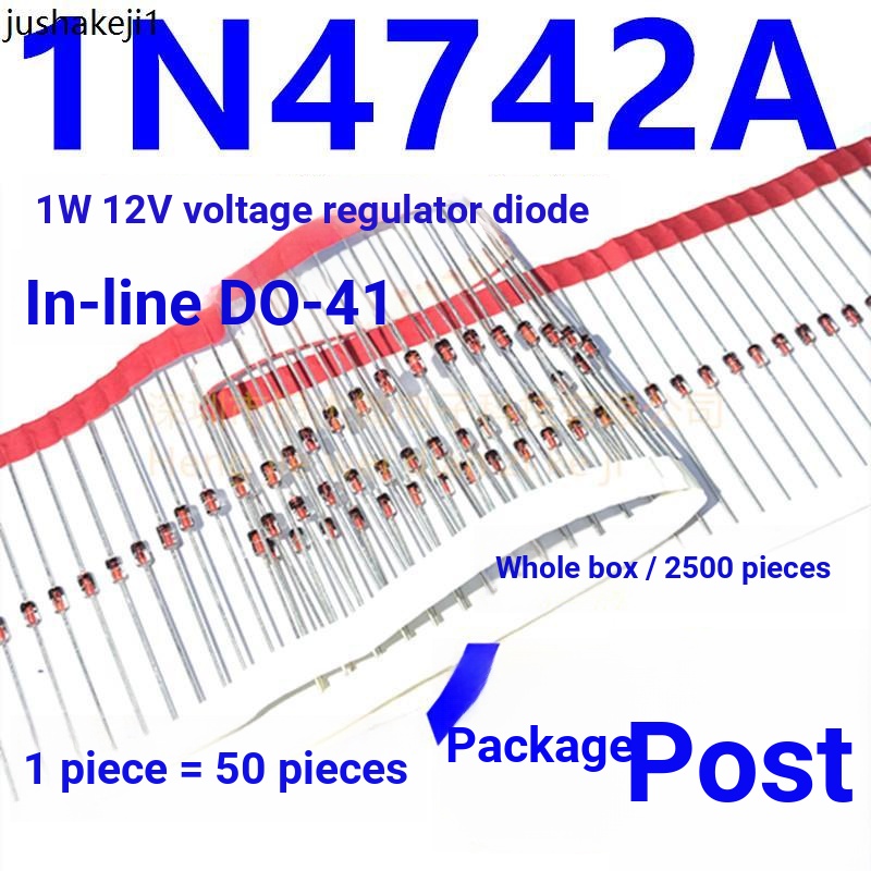 1W ตัวควบคุมแรงดันไฟฟ้าไดโอด 12V IN4742A In-Line แก้วตัวควบคุมแรงดันไฟฟ้าหลอด 1N4742 DO-41